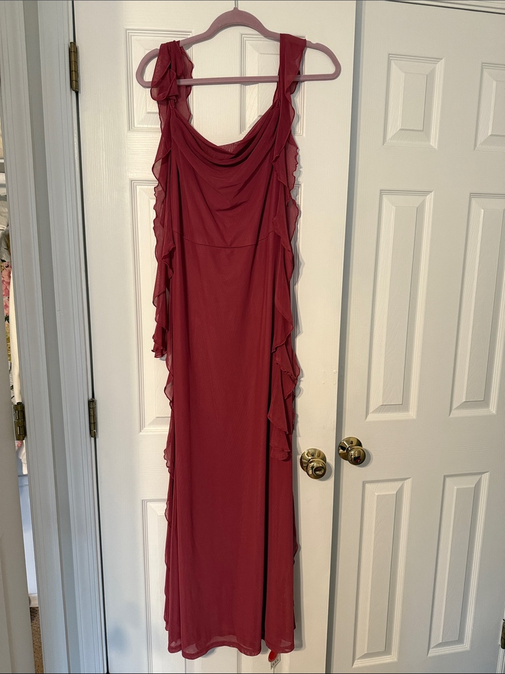 Cider Ruffled Strap Maxi Dress in Raspberry Plum - Picture 3 of 5